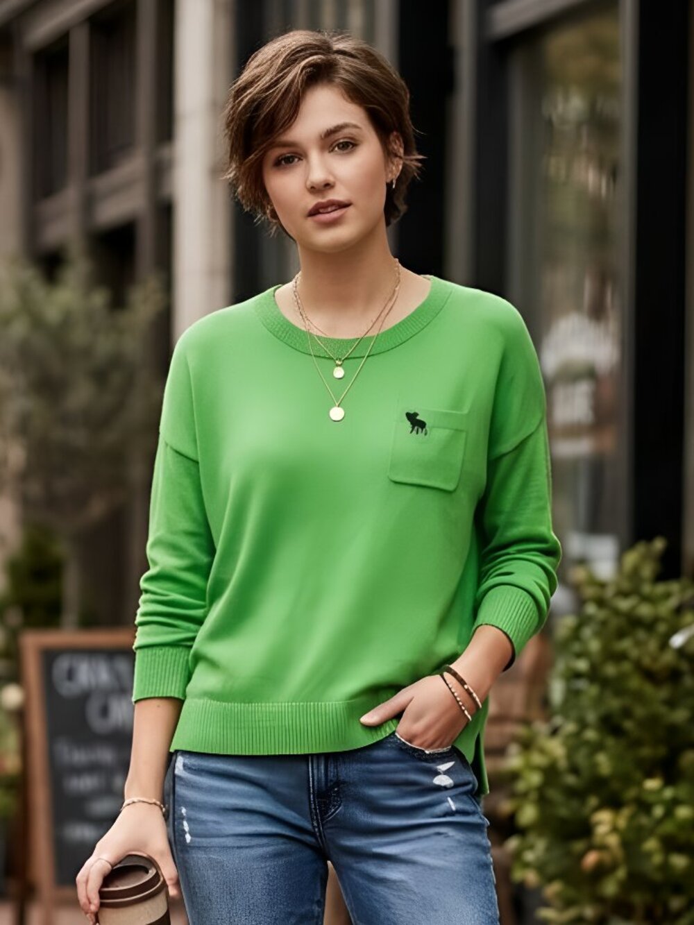 Abercrombie Fitch Sweater Womens Large Green Cashmere Blend Pocket Logo